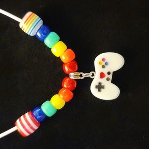 Rainbow & White Video Game Controller Necklace